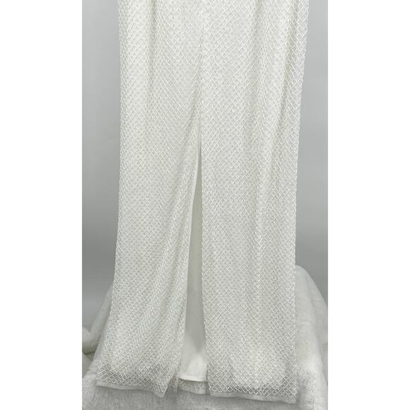 Mac Duggal ‎ White Beaded Spaghetti Strap Column Gown 14 - Picture 11 of 13